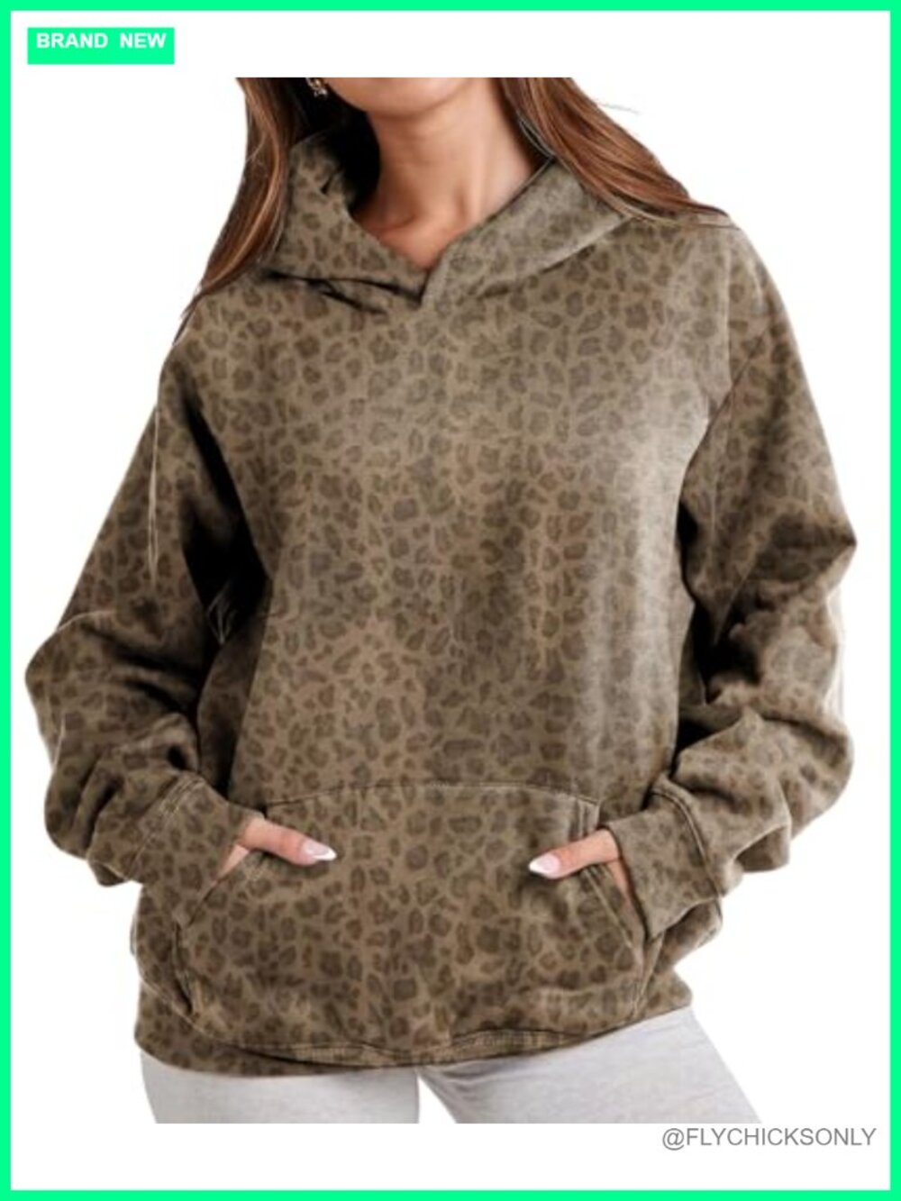 Oversized Leopard Print Hoodie Polycotton Drop Shoulder Y2k Sweatshirt